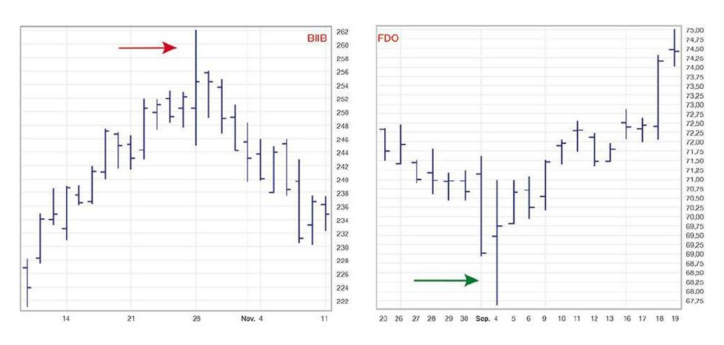 BIIB e FDO giornalieri (grafico da StockCharts.com).